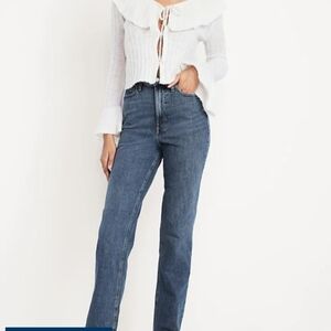 Old Navy Extra High-Waisted Straight Leg Jeans in Medium Blue Wash